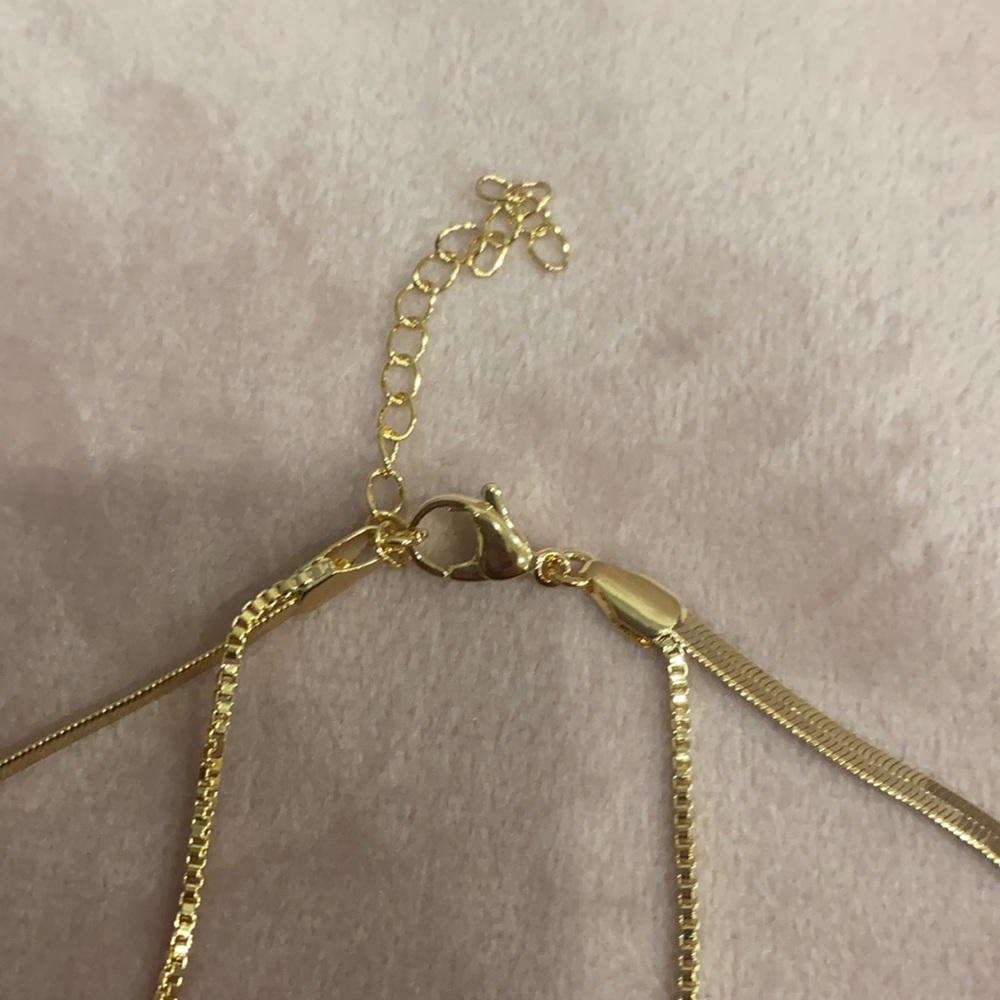 Herringbone & Box Chain Layered Gold Necklace - Picture 7 of 7